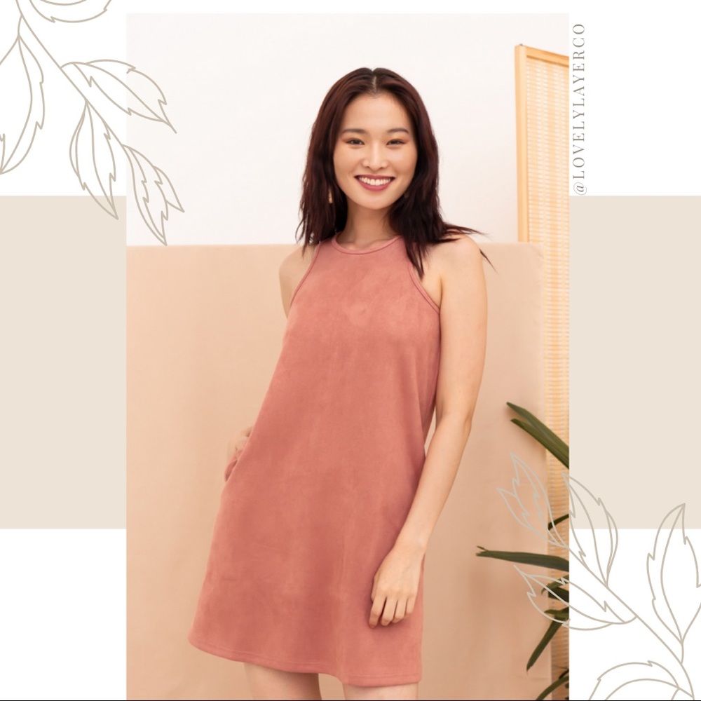 Audrey 3+1 Faux Suede Dusty Pink Dress Sz. M - NWT